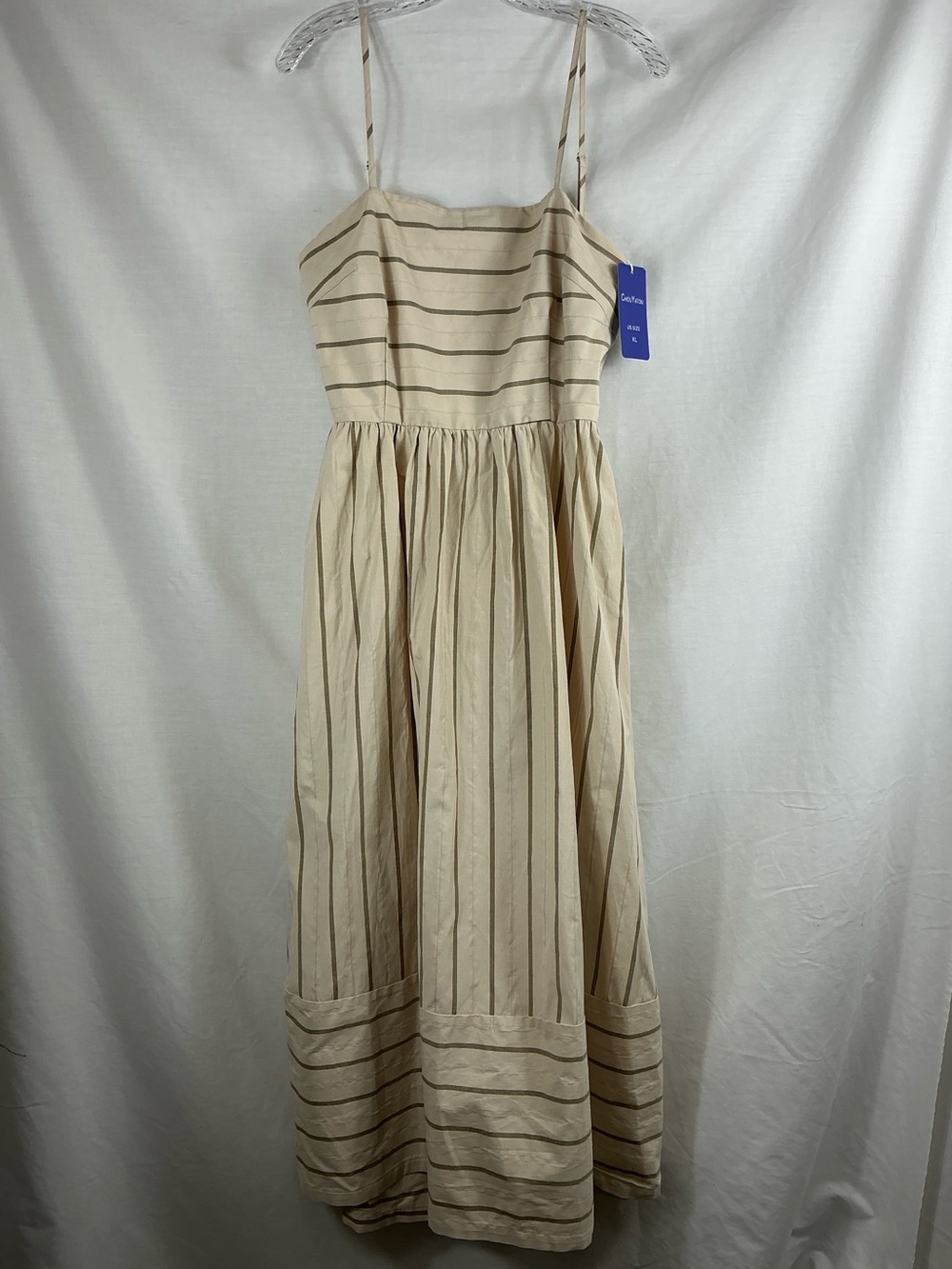 CHOUYATOU Striped Beige Spaghetti Strap Sun Dress